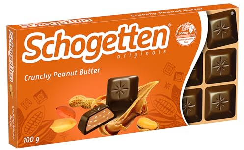 Schogetten Crunchy Peanut Butter 100g Schokoladentafel, praktisch einzeln portioniert. Ein Genuss. Stück für Stück.