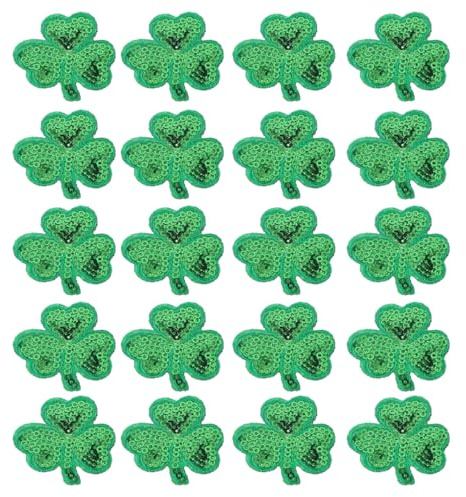 EXCEART Klee Patch 20 StüCk St. Patrick'S Day Kleeblatt Patches Glitzernde Pailletten AufnäHer FüR Kleidung Diy Dekoration