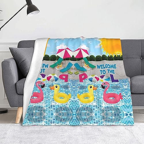 HAHAFU Flamingo Und Schwimmbad Überwurf Decke Picknickdecke Druck Warm Saugfähige Decke Für Bett Couch