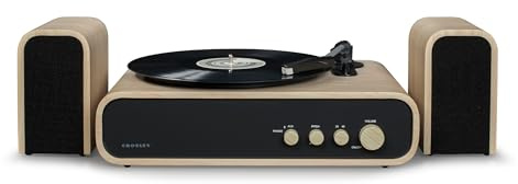Crosley Gig Plattenspieler mit 2 Lautsprecher, Bluetooth, AUX - 2 Speed Retro Schallplattenspieler - Für 7, 10 und 12 Vinyl - Natur