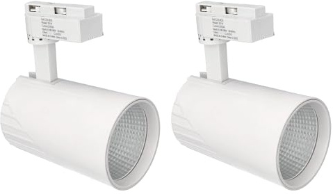 Jandei - Pack x2 Foco Techo Led Carril 30W, Blanco Cálido 3000K, 3000 Lúmenes, 185V-265V AC Monofásico, Aluminio Vestidor, Escaparate, Tienda, Oficina. (Blanco)