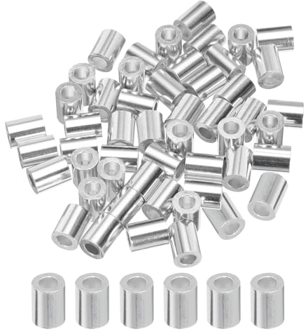 sourcing map Manicotto a crimpare in alluminio da 0,3 cm, 3 mm, ghiera rotonda singola per estremità del cavo metallico, argento, 50 pezzi