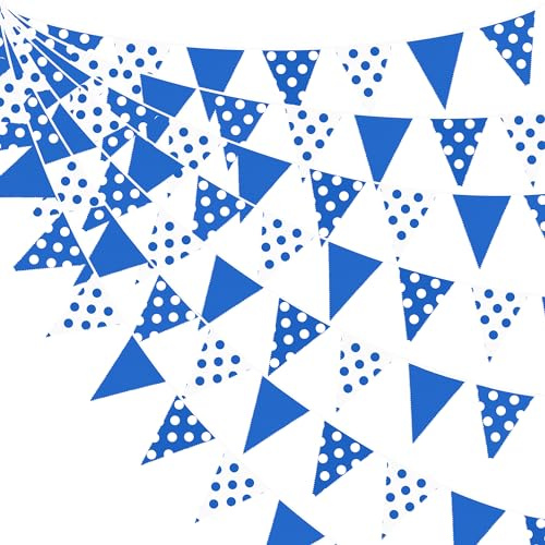 Festone in tessuto a pois bianchi e blu, 9 m, decorazioni per feste, bandierine triangolari, per laurea, matrimonio, compleanno, baby shower, anniversario, nautico, carnevale, decorazione per esterni