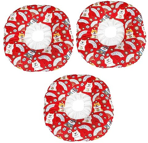 Beavorty 3stücke Pet Dog Headgear Einstellbarer Und Atmungsaktiver Leckschutz Für Hunde Und Katzen Für Wundheilung s Rot Cartoon-Design