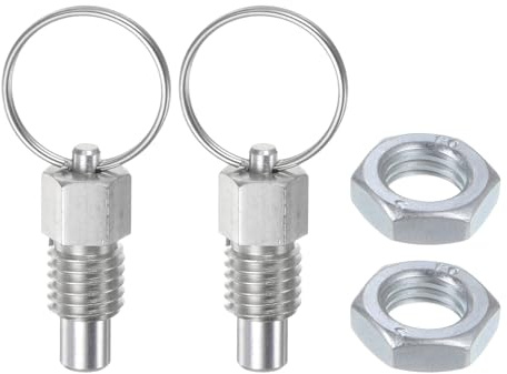 sourcing map 2Pcs Spring Plunger with Pull Ring M12x1.75 Thread Size 0.51 Thread Length Pin Dia.8mm Flat Head Carbon Steel Non-Locking Retractable Index Plunger for Industrial Equipment