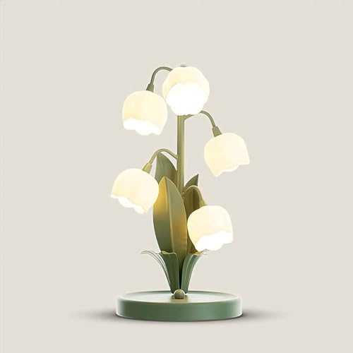 JJOIAS Lámpara de Mesa de Flores,Pantallas de lámpara de Vidrio Floral,Lámpara de Lirio del Valle para decoración de Sala de Estar Lámpara de Escritorio de cabecera clásica de cabaña