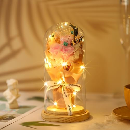 WSYEAR Gifts for Women,Pink Rose Flower Gifts for Mom from Daughter,Mothers Day Rose Gifts for Her, Light Up Rose in A Glass Dome,Mom Gifts,Graduation Gifts for Wife Anniversary