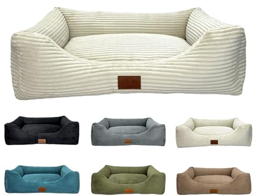 elropet Hundebett orthopädisch aus Kuschel Cord XS/S/M/L/XL kleine Hunde große Hunde Hundekorb (Cremeweiß, XL (120x90x25cm))