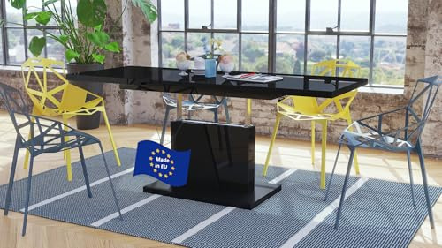 Grand Noir Couchtisch ausziehbar höhenverstellbar 120/180cm in Schwarz Hochglanz / Schwarz matt modern vielseitig Wohnzimmertisch Esstisch Beistelltisch Sofatisch platzsparend hochwertig Wohnzimmer