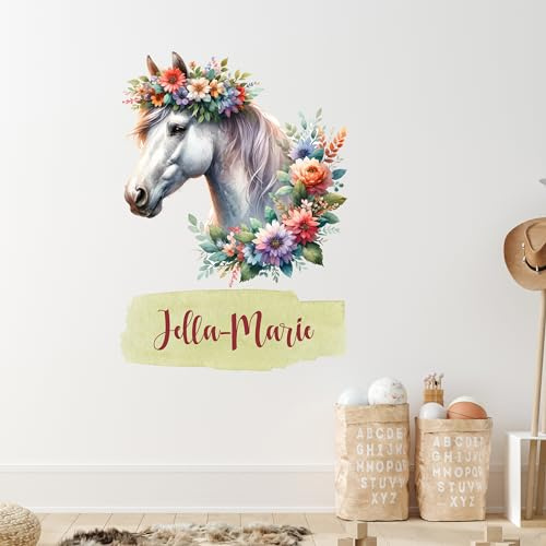 GRAZDesign Wandtattoo Pferd mit Namen für Kinderzimmer Mädchen, Wandaufkleber Mädchenzimmer - 42x30cm