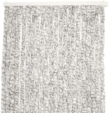 LEMODO Türvorhang Wohnwagen, Flauschvorhang 90x200 cm, Camping Vorhang als Fliegengitter für die Tür, Insektenvorhang hellgrau/weiß, optisch attraktiver Fliegenschutz