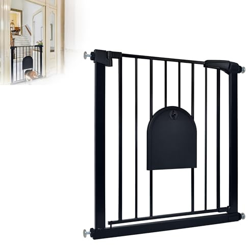 TATIVALO Türschutzgitter Ohne Bohre Absperrgitter Treppengitter Klemmgitter | 75-85cm Breit Auto-Close Treppenschutzgitter mit Schiebetür für Hunde und Katzen, 180° Zweiwegeöffnung, Schwarz