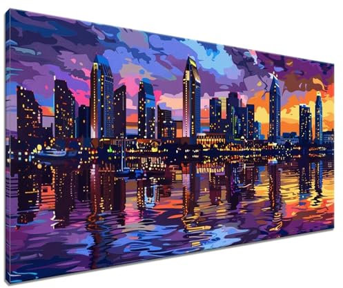 Malen Nach Zahlen New York, DIY Malen nach Zahlen Landschaft für Anfänger und Erwachsene, Bastelset Erwachsene Paint by Numbers Ölgemälde mit 3 Pinsel, Acrylfarbe, Wanddeko (Ohne Rahmen) 40x50cm L-9