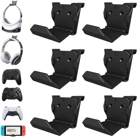 HLRAO 6 Pack Controller Wall Mount Holder,Adhesive/Screws Installation Wall Mount for PS5, Xbox, Switch Controller, Headset
