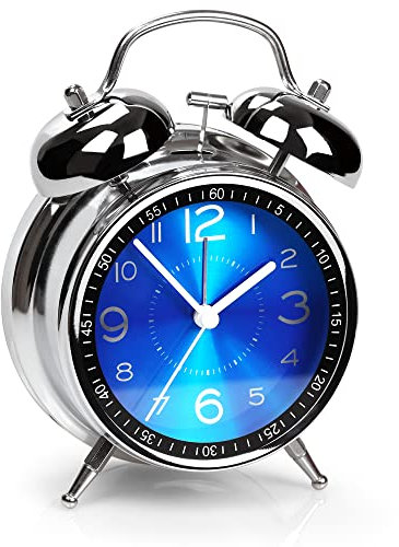 AYRELY® Doppelglocken Retro-Wecker Laut für Tiefschläfer - 4 Zoll Analog Ohne Ticken, Metallzifferblatt Mit Nachtlicht für Schlaf- und Nachttische (Blau)