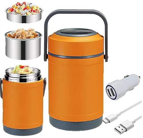 Fiambrera eléctrica, 2L de Gran Capacidad, lonchera aislada súper Larga, Calentador de Alimentos eléctrico, calefacción USB para Coche, cubeta de Cena a Temperatura Constante