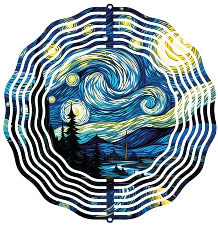 F-CANLAN Van Gogh Sternennacht, 25,4 cm, 3D-Windspiel aus Edelstahl | Kinetic Hängende Windskulptur, rostfreie Metalldekoration für Terrasse, Rasen, Innen- und Außenbereich, Hof