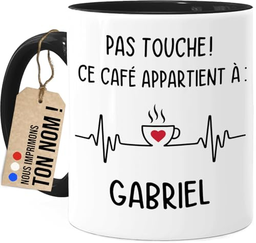Tassenliebling Cupdarling® Mug Collègue Personnalisé avec Nom - Pas Touche ! - Mug Tasse Humour - Cadeau Collègue de Travail Homme et Femme Bureau - 330ml en Céramique Noir