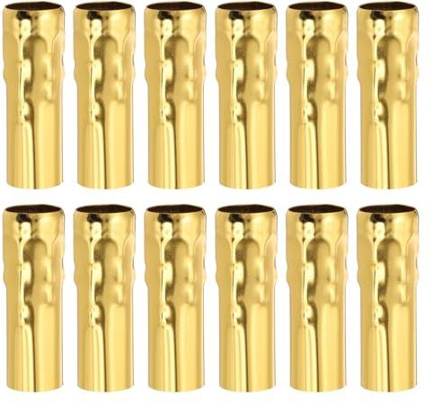 PATIKIL 3.15 Tall Candle Covers Sleeves, 12 Pcs Metal E14 Chandelier Socket Sleeves with Dripping Candelabra Base Accessories Bulb Light Base Holder for Lighting Lamps DIY, Swimming Gold