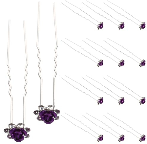 Beavorty Forcine per Chioma da Sposa Strass a Forma di Rosa, Set da 20 Fermagli a U Viola, Accessori per Acconciature Fai da Te, Feste e Matrimoni