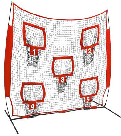Rugby Wurfnetz: 7'x7' mit 5 Zieltaschen ideal für Garten und Indoor-Training (Rot)