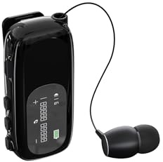 SUNSEATON Auricolare Bluetooth Business con Filo Retrattile, Auricolar Senza Fili con Microfono, Cuffia Wireless Lavalier con Display LCD, Bluetooth 5.4, Connessione a 2 Cellulari (Nero)