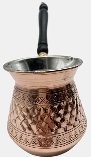 Cezvex Olympos - Cafetera turca hecha a mano, de cobre con mango de madera, hasta 6 tazas, café Mehmet Efendi gratis, 100 g