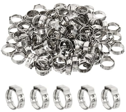 PATIKIL 1/2 Inch PEX Crimp Rings, 120 Pack Single Ear Hose Clamps Stainless Steel Cinch Crimp Ring Pinch Clamps for Pex Tubing Pipe Fitting Connections, Silver