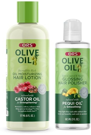 ORS Olive Oil Moisturizing Hair Lotion & Frizz Control Shine Polisher with Castor & Pequi Oil (2 Piece Set)