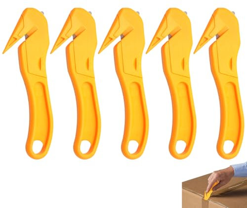 Safety Knife for Work,Box Cutter Safety Knife,Yellow Hook Knif e,Box Opener Tool,Simplify The Complex, for Paper Packaging Boxes (Set of 5)