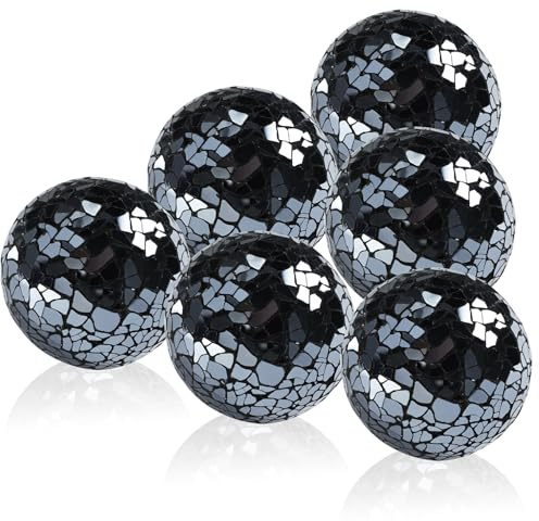Yazikisa Yaziksa Dekorative Kugeln 6cm Schwarz Mosaik Glaskugel Runde Glas Mosaikkugeln Solide Knistern Sphäre für Mittelstück Esstisch Wohnzimmer Kaffeetisch Heim Dekor 6 Stücke