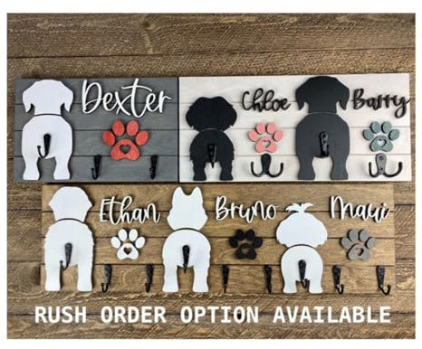 Bykiyevm Personalisierter Hundeleinenhalter für die Wand, individueller 3D-Leinen-Organizer, 1 Hundeaufbewahrung, individuelle Heimdekoration mit Namen, Einweihungsgeschenk, Haustiergeschenk (Weiß, 2
