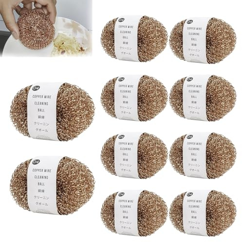 Eponge Cuivre, 10pièces Gratounette Cuivre, Eponge Cuivres Vaisselle, Grattoir Cuivres, Éponges À Vaisselle Encuivre Réutilisable, Boule De Nettoyage en Fil Decuivre, pour Vaisselle,casseroles,poêles
