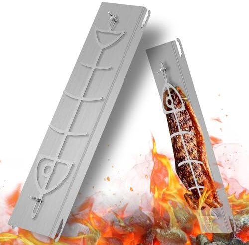 Dibaful Tagliere per salmone alla fiamma in acciaio inox per braciere e barbecue a sfera, braciere da fuoco, bracieri | Tagliere per salmone alla fiamma con supporto, funzione di rotazione a 180°
