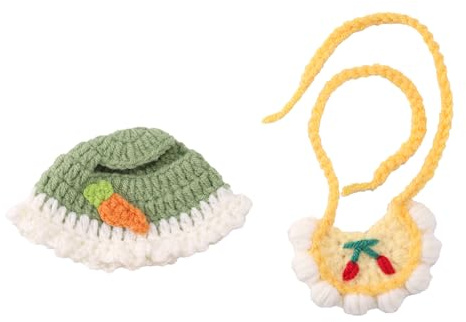 Doll Clothing Accessories Set, Adorable Stylish Hand Knitted Carrot Headband & Cherry Bib Funny Outfit Accessories Set Suitable for Friend Doll Collector Gift