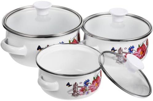GALPADA Emaille Topf Kleiner Topf mit Deckel - Kochtopf Klein für Single-Küche 3-Teiliges Kleiner Kochtopf Set Suppentopf