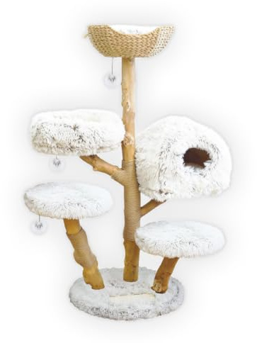 Catclusive® Kratzbaum Cozy Chalêt Für Wechselbare Bezüge - 128cm aus Echtholz mit Sisal, beige (Cozy Chalet weißer Boden)