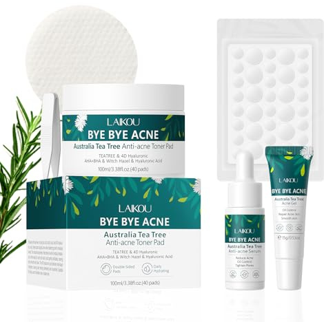 LAIKOU Teebaumöl Gesichtswasser Pads, 40 Stück Feuchtigkeitsspendende Baumwollpads, Peeling Toner Pads, für sanftes Peeling & porentiefe Reinigung, beruhigend, verfeinert das Hautbild