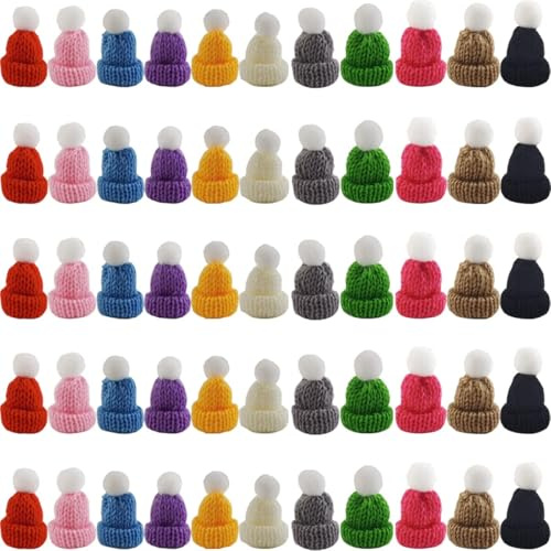QINQINZIJIN Mini Weihnachtsmützen, 55 Stück Kleine Weihnachtsmützen Mini Nikolausmütze, Mützen für Sorgenwürmchen, Flaschenmütze Weihnachten, für DIY Handwerk Christmasbaumschmuck