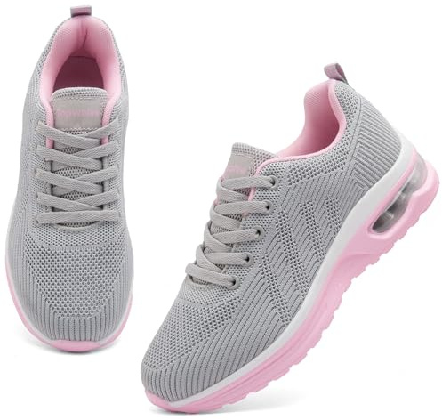 Topwolve Baskets Femme Chaussures de Running Léger Respirant Chaussures de Course Confortable Extérieur Chaussure de Sport Fitness Sneakers,Gris Rose,39 EU