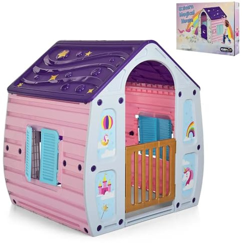 Garden Store Direct 10-561 Magical House Kids Playhouse - Indoor/Outdoor Children's Play Tent with Door & Windows, 102x90x109cm, Easy Assembly Plastic Toy House Multiple Colours Available! (Unicorn)