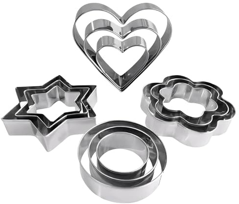 12 Pcs Cookie Cutter, Stainless Steel Christmas Biscuit Pastry Cutters for Cake, Chocolate, Fondant, Cake Decor, Mini Cookie Cutters for Kids, Clay Cutter for Star, Heart, Round, Flower Shaped