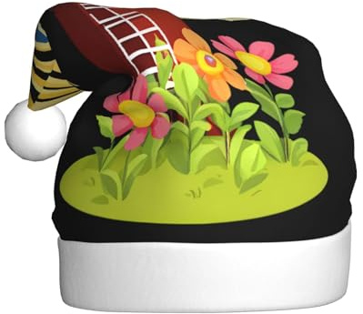 Adult plush Christmas hat YYHWHJDE Flowers on a windmill Printing soft and comfortable for parties dances Halloween