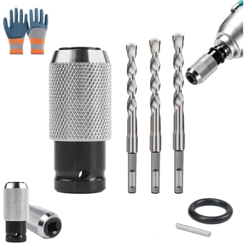 Rotary Hammers Adapter with Impact Drills Bits Set, Electric Hammers to Drill Converter, Air Hammer Socket Adapter, Portable for Heavy-Duty Hammer Tasks, 1 Adapters with 4 Impact Drill Bit (1+3drill)