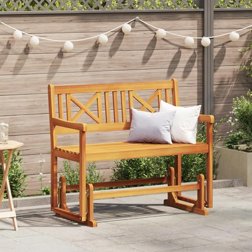 HEFZGDB Garten-Schaukelbank 2-Sitzer aus Massivholz Akazie 110x59x97 cm, Robuste Outdoor-Schaukelbank mit 200 kg Belastbarkeit, Klassisches Design für Terrasse und Balkon, Langlebige