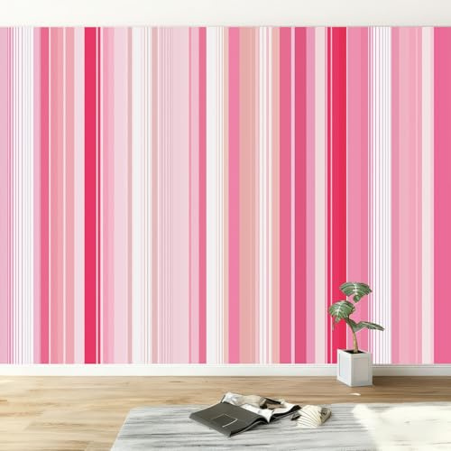 Fototapete Minimalistisch Vlies Tapeten B350 x H256 cm, Romantisch Rosa Weiß Vertikale Streifen Wandtapete XXL Wanddeko Mustertapete Design Wand Vliestapete Wohnzimmer Schlafzimmer Büro Flur