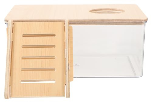 LIGHTAOTAO Hamsterbadewanne Transparent mit Holzleiter und Rutschfester Einlage für Hamster und Rennmäuse Sandbad und Toilette für Kleine Haustiere