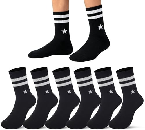 GOVIA Pojkar strumpor tennisstrumpor barn bomull andas sportstrumpor mjuka svettabsorberande ränder stjärnmönster bekväm vardag 6 par 2336, 6-pack – 2336BL, 39-42