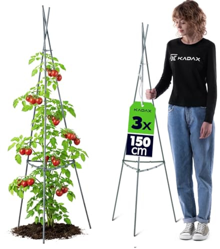 KADAX Obelisk växtstöd, 150 cm, 3 stycken, växtstöd av metall med plastbeläggning för växthus, rankpyramid för tomater, gurkor och klätterväxter