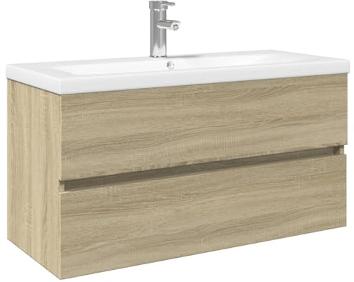 HETFTJN 35-Inch Floating Bathroom Vanity with Ceramic Sink, Sonoma Oak